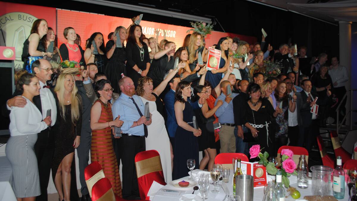 Just some of the winning grinners at the Southern Highlands Local Business Awards, held at the Mittagong RSL Club on October 21. Photo Ainsleigh Sheridan