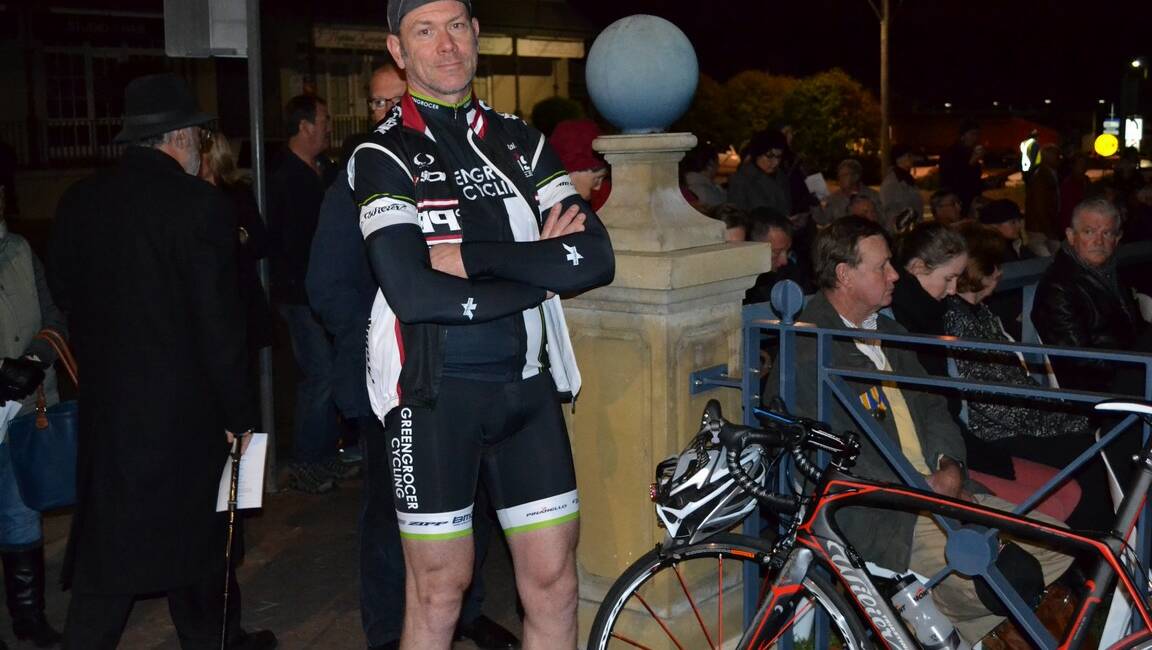 Robert Broadbent pays his respects at the Bowral Dawn Service before heading out on a pedal to Sydney.