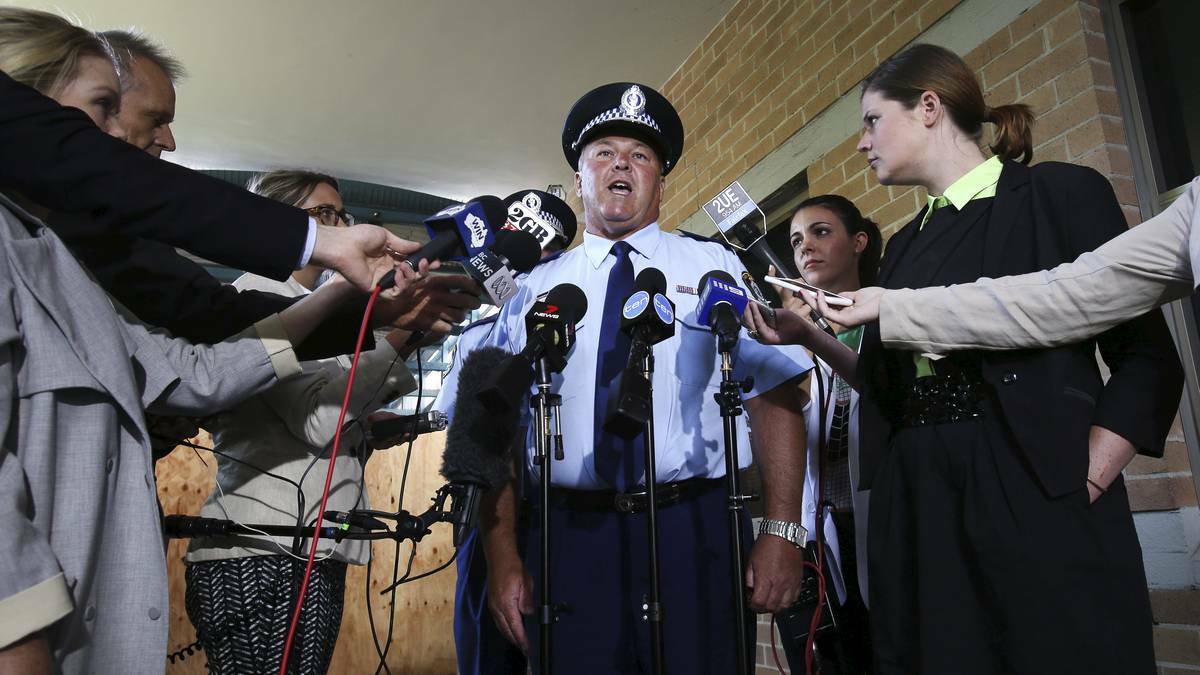 NSW Police Assistant Commissioner Gary Worboys speaking to media on Monday outside Wollongong police station. Picture: KIRK GILMOUR.