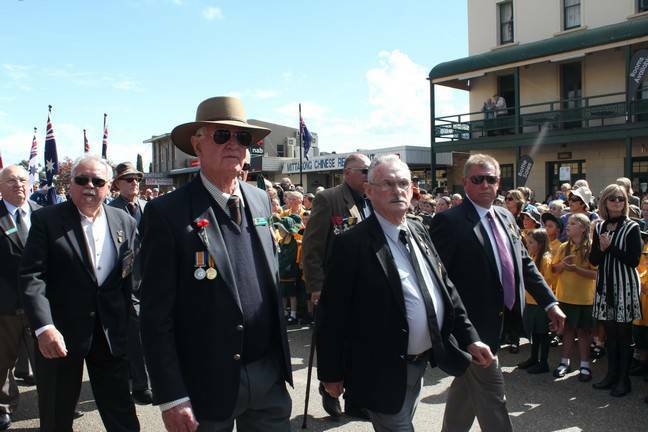 Ex-Serviceman march during the 2015 Mittagong Anzac Day Service on Saturday. Photo by Megan Drapalski