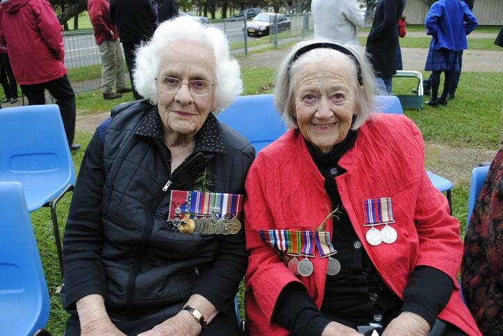 Judith Green wears her medals with Gladys Fisk, who wears her own and her brothers who was a Lancaster Bomber Pilot who went missing in France and was never heard by again.