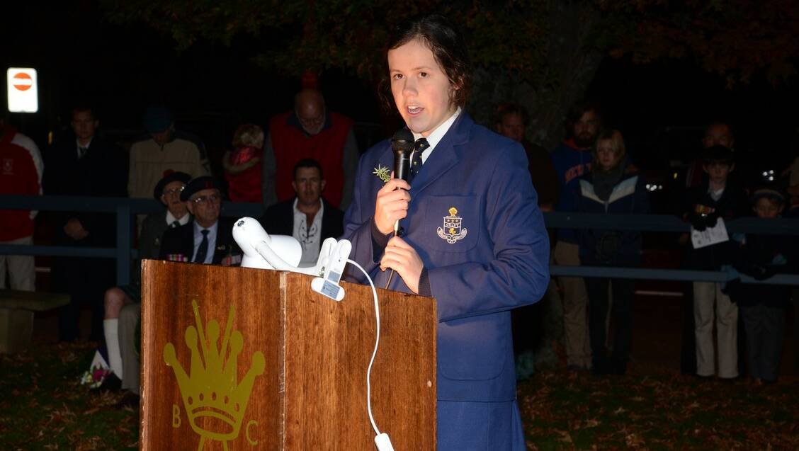 Celeste Cosma does the Dedication to Peace at Bowral Dawn Service.