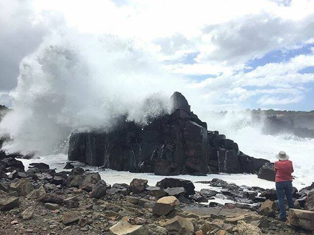 Big seas at the Bombo Quarry on Sunday. Picture: Sylvia Liber