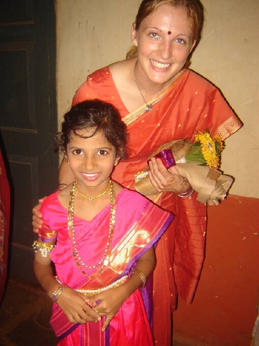 ALL SMILES: Jen Purcell with one of her Indian students.