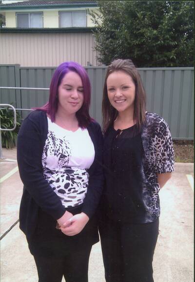 Heather Fraser with her hairdresser Leila of Hill Top Hair and Beauty who dyed Heathers hair purple for the Greatest Shave. Photo supplied
