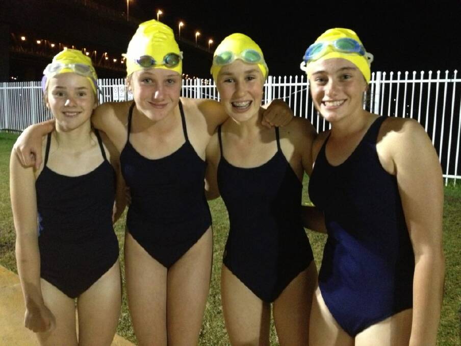 Abbey Marnoch, Maddie Kalde, Ella Moran and Rosie Bowyer at the St Andrews Cathedral School Invitational Swimming Carnival.  
	Photo supplied