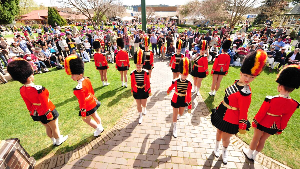 The marching girls performing to a packed Corbett Gardens.
