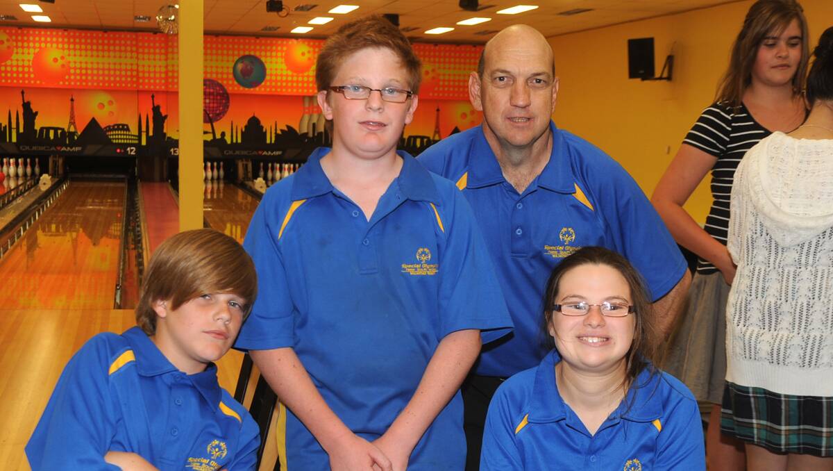 Competing in the Nation Special Olympics in Newcastle is Travis Becker, Kurtis Becker and Hannah Scott with coach Paul Hreszczuk.
