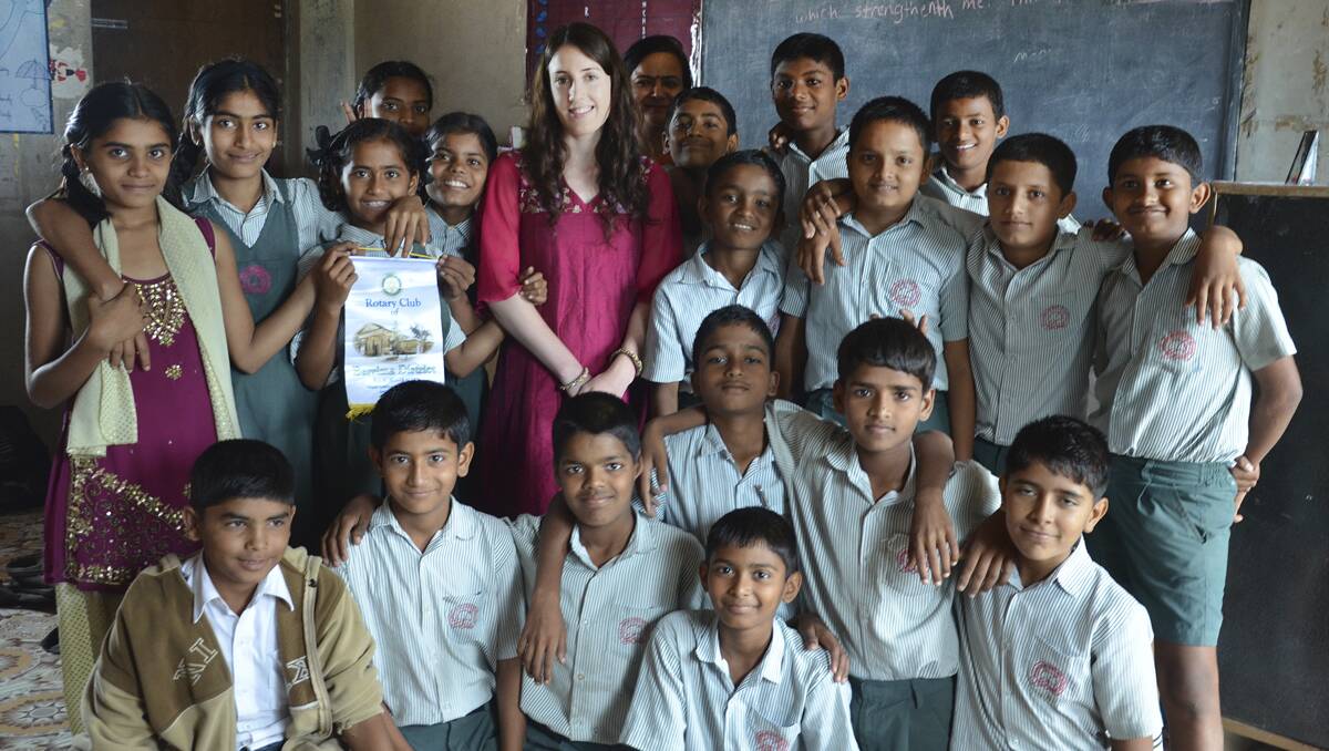Tara.Ed Ambassador Megan Ayre with her year 7 maths class in Kesnand Village, India.Image supplied