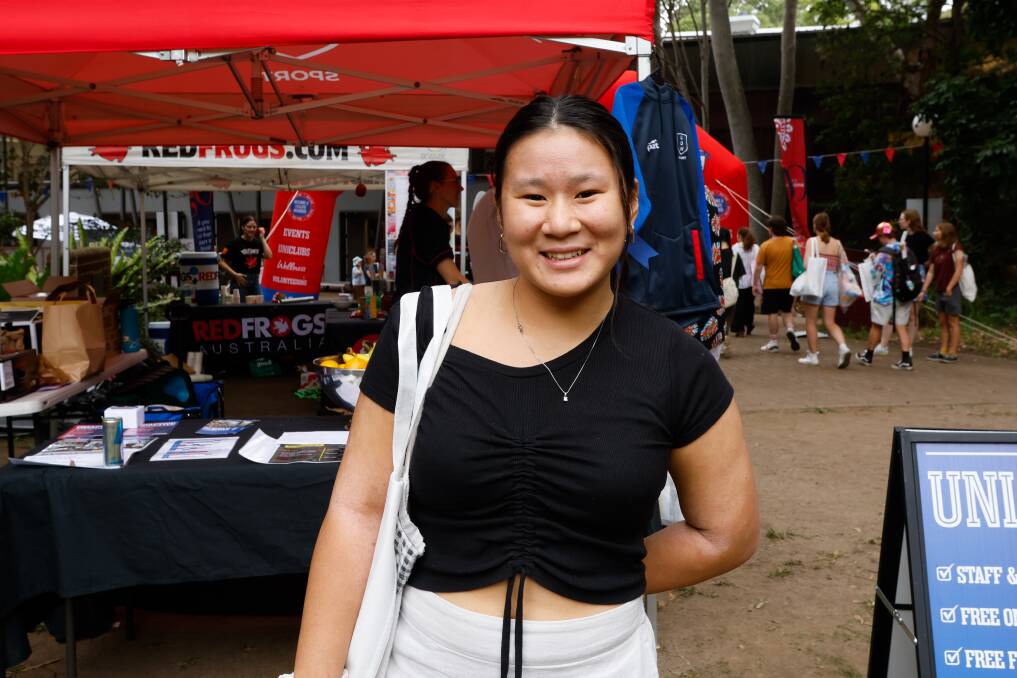 First-year student Adeline Ung at the University of Wollongong on the first day of O-Week celebrations. Picture by Anna Warr