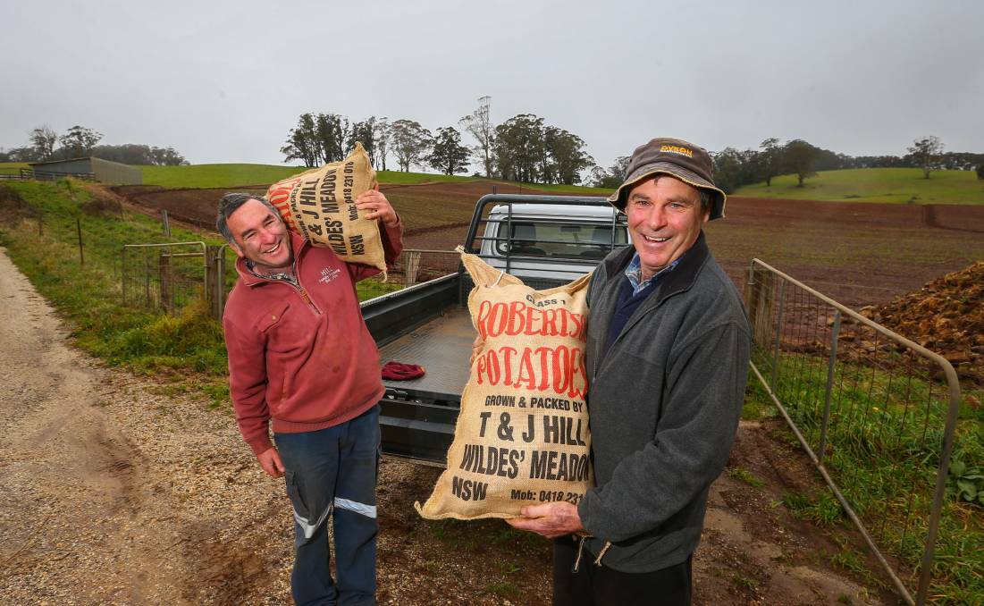 Todd and Jon Hill from Hill Family Farming will sell many King Charles potatoes at the Robertson Potato Festival this weekend. Picture by Wesley Lonergan. 