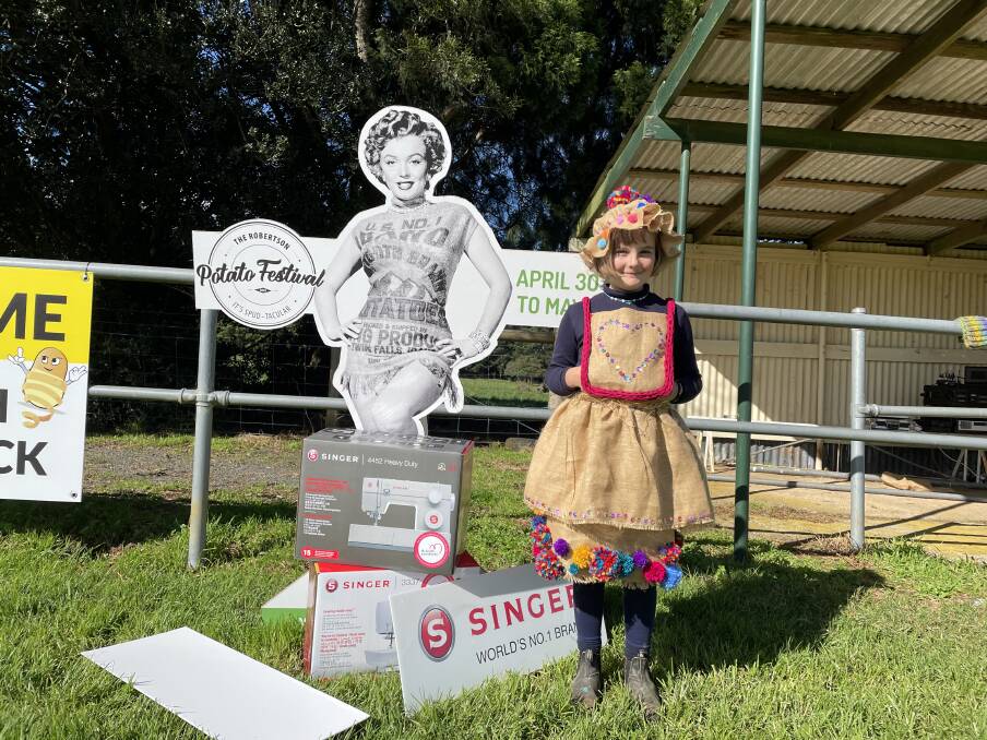 Esther won a sewing machine for her hessian dress. Picture: Briannah Devlin