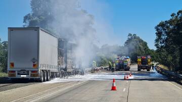 All of the southbound lanes of the Hume Motorway are closed at Berrima, due to a truck fire near Greenhills Road. Picture from Live Traffic NSW 