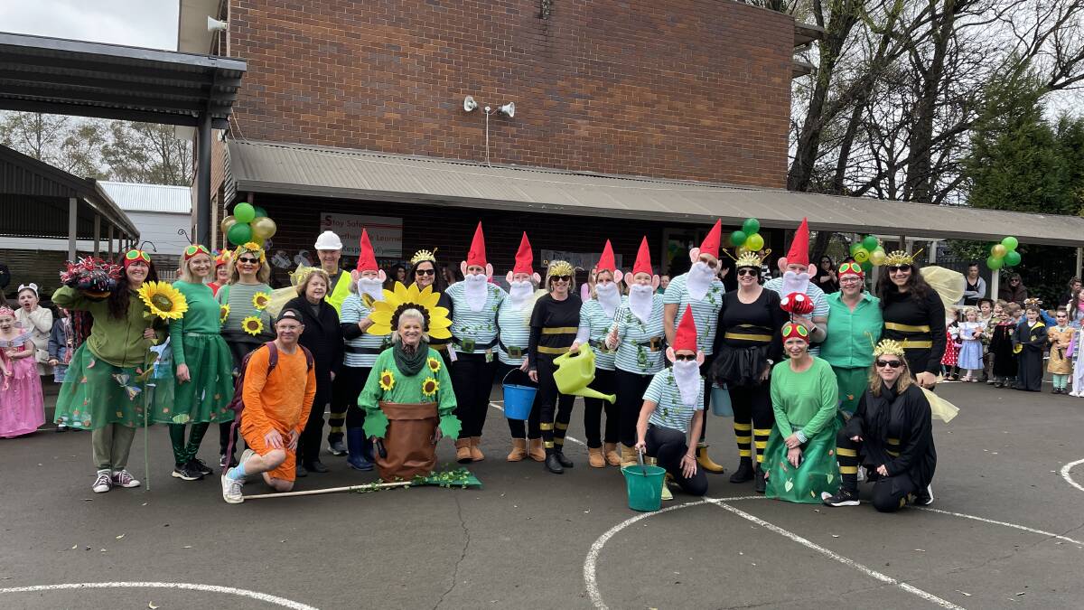 The teachers were inspired by the theme 'Read, Grow and Inspire' and dressed as hungry caterpillars, flowers, garden gnomes and bees. Picture by Briannah Devlin