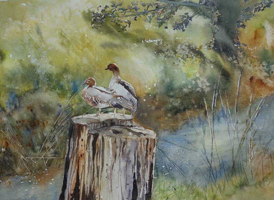 Wendy Waide's Ducks on Tree Stump is one of the many colouful works that Highlanders will see when they return to the Bowral Art Gallery. Picture: Supplied 