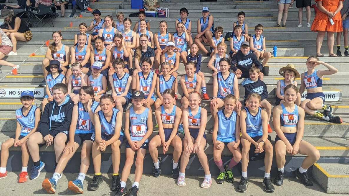 Huge effort: Bowral's team, most of which is pictured here, performed exceedingly well in Wollongong despite a truncated preparation. Picture: Bowral Little Athletics.
