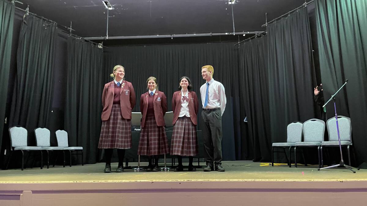 Tannah Warner, Micaela Perinich, Amelia Lester and Ethan Lucock entertained guests and the college received a certificate of appreciation. Picture: Briannah Devlin