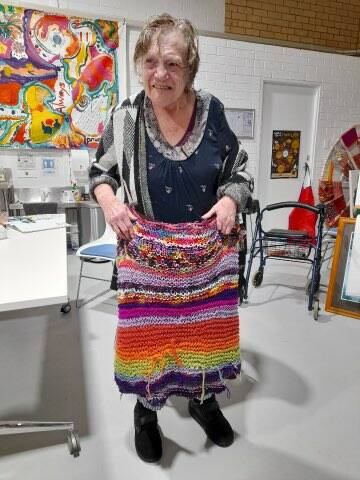 Jenny enjoyed crafting he skirt for the Creating and Thriving exhibition. Picture by Briannah Devlin. 