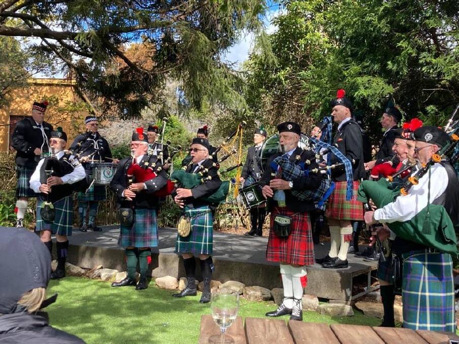 Pipe bands from across NSW came along to perform and celebrate a Brigadoon-like celebration over the weekend at the Bundanoon Hotel. Picture: Supplied 