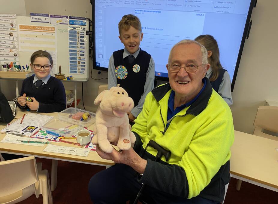 Grand Friend Harold brought Babe the pig with him when he visited a Year 2 class in June. Photo: Briannah Devlin