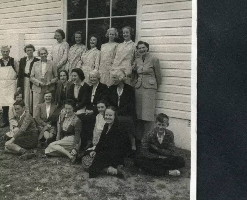 Sturt founder Winifred West is pictured (third from the left) with her students the year the design centre was established, in 1941. Picture by Olive Cotton
