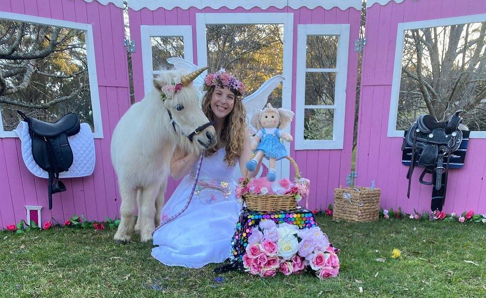 Children's entertainer Erin Reedie has a passion for making children smile with her miniature unicorn Piccolo. Picture supplied.
