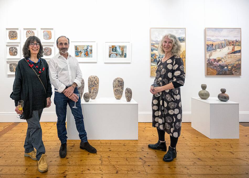 Sue Meredith, Tony Ameneiro and Terry Wright at the opening of Line of Latitude II. Picture by John Swainston