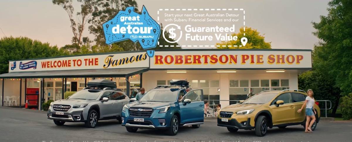 The final scene of the Subaru ad puts the Robertson Pie Shop in the spotlight. 