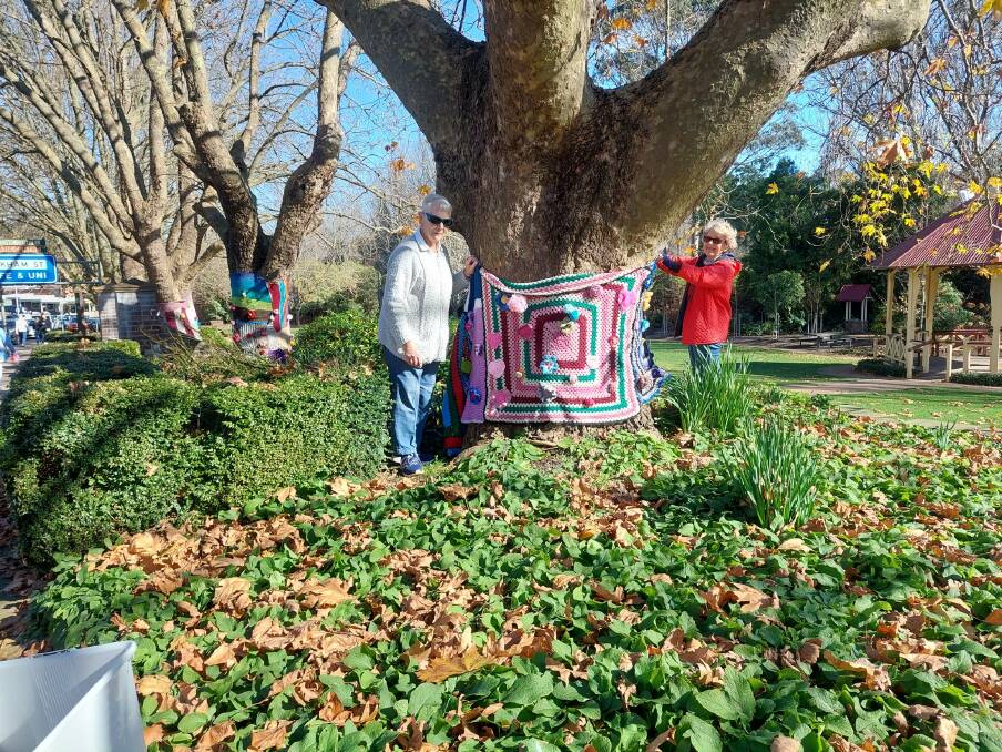 Dedicated ladies from the Moss Vale Evening CWA have been busy bringing colour to Leighton Gardens with their decorative Winter Warmers. Picture supplied 