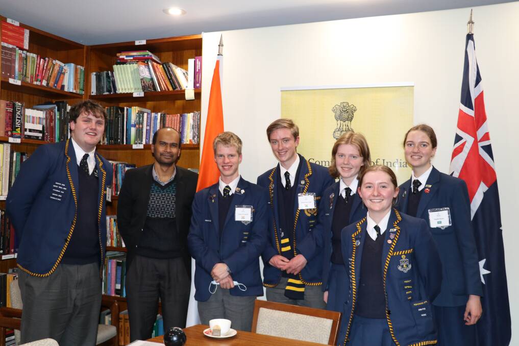 Students who represented India spoke with Dr Sriram from the Indian High Commission. Picture supplied. 