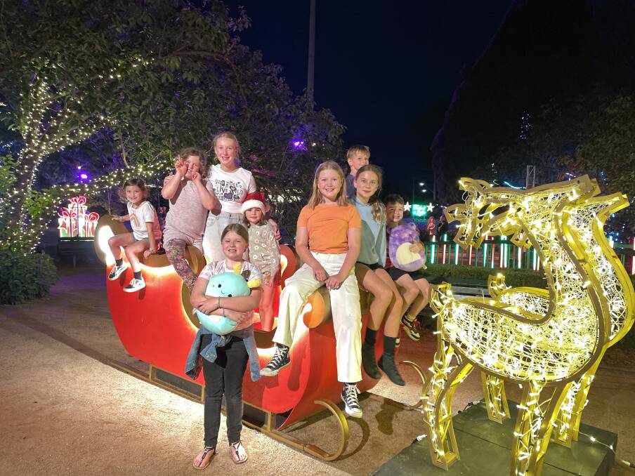 These kids loved getting into the Christmas spirit and posing with the reindeers and sleigh on the first night of the Festival of Lights. Picture by Briannah Devlin