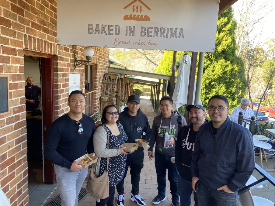 Vern Reys, Cheryl Reyes, Ben Tabaoada, Welly Mulyadi, Dennis Yuson and Joseph Scwarzkopf travelled from Campbelltown, Hurstville and Pyrmont to discover the trail of pies in the region. Photo: Briannah Devlin. 