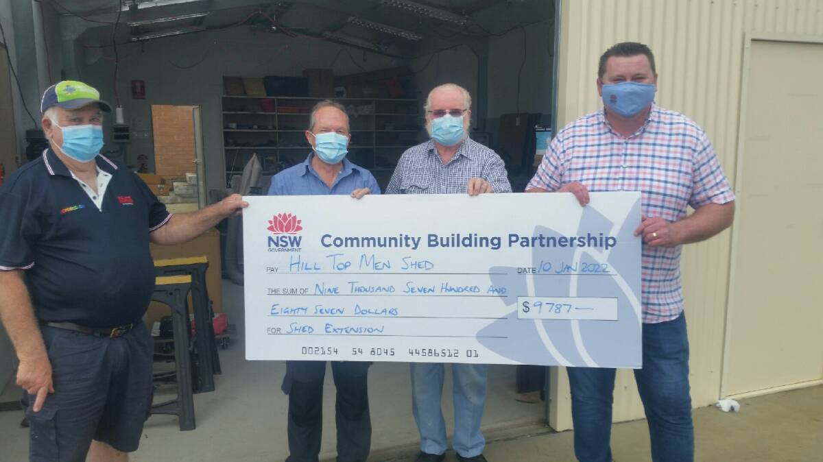 Hill Top Men's Shed members David Marks, Ray Aitken, Peter Costigan with Member for Wollondilly Nathaniel Smith. Picture: Supplied 