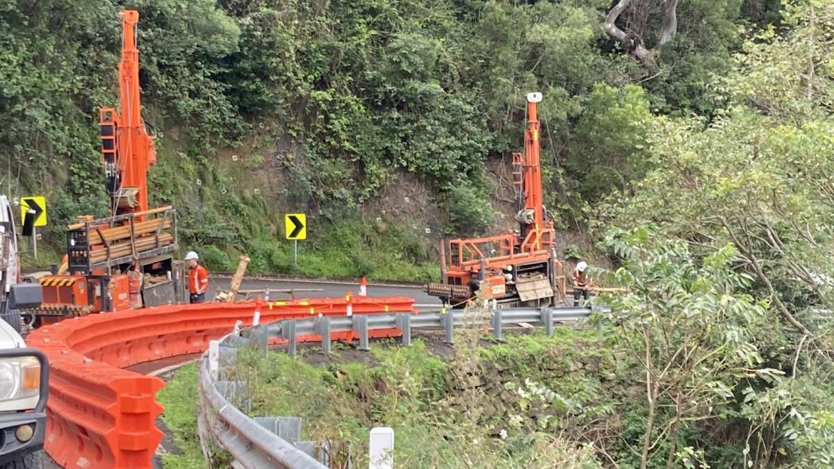 REPAIRS: Transport for NSW and geotechnical specialists were recently drilling Moss Vale Road to assess foundation conditions. Picture: Transport for NSW.