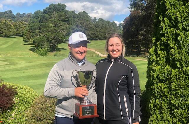 The winner of Golf in Australia Cup, Dylan Humphries, with his caddie. Picture: supplied
