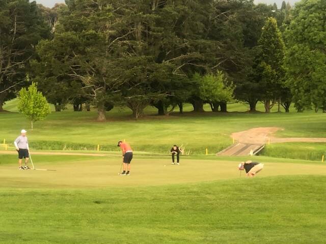 L to R: Reece Woods, Casimir Bratkowski, Andy Thompson and Marcus Fenwick putting out on the 18th on Saturday. Photo: supplied