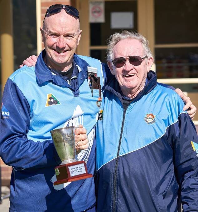 WINNERS: Chris Forrester and Ted McPhee are all smiles after their victory in the minor pairs final. Photo: Robin Staples
