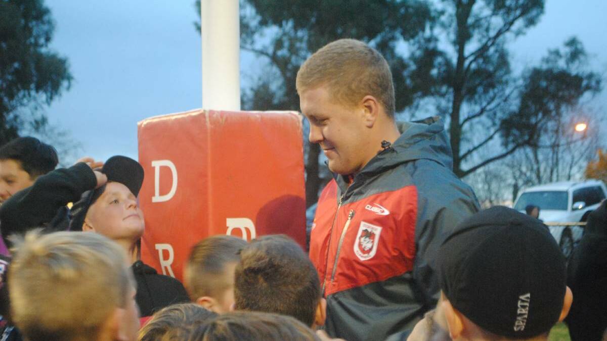 Former Mittagong Lion Daniel Alvaro visits Moss Vale in 2021 while playing for St. George Illawarra Dragons. Photo: Michelle Thomas