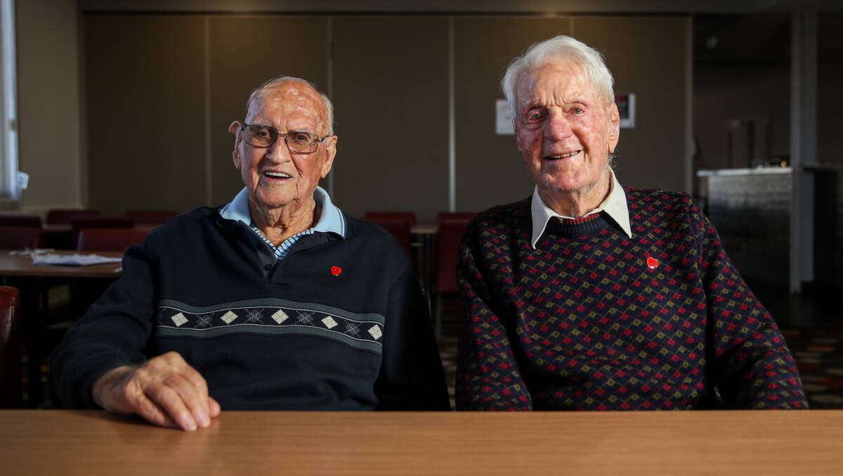 SHARP AS EVER: Second World War veterans David Hart and Jack Bullen can recall almost every detail of their service more than 70 years later. Picture: Morgan Hancock