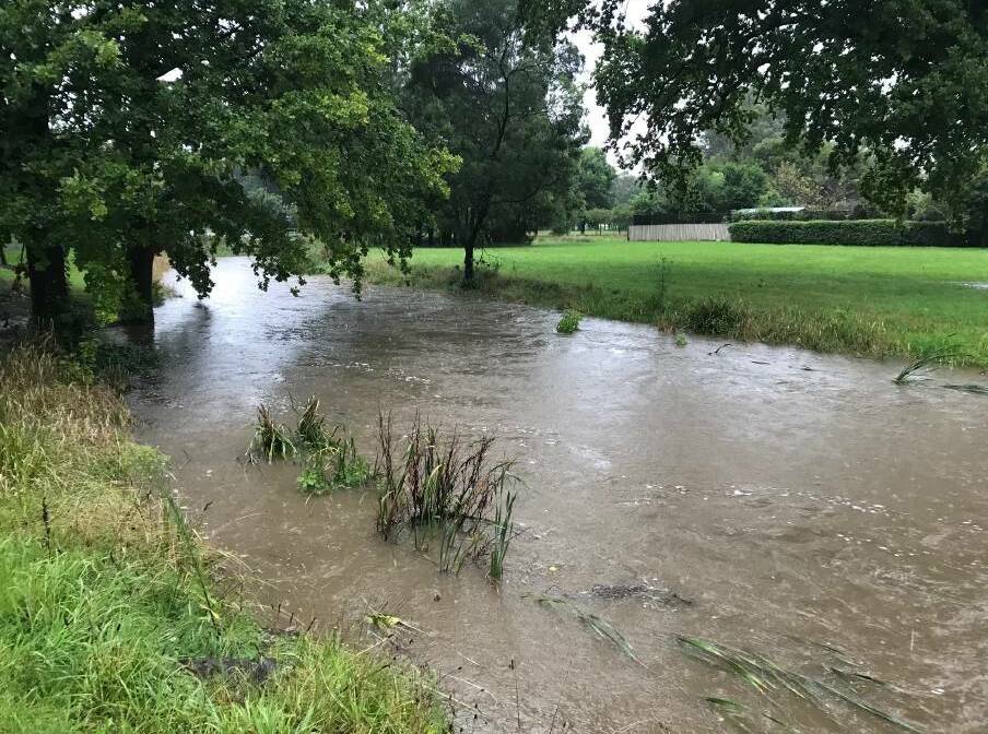 The water levels had risen at the creek near the Cherry Tree Walk in Bowral on Wednesday. Picture: Jackie Meyers