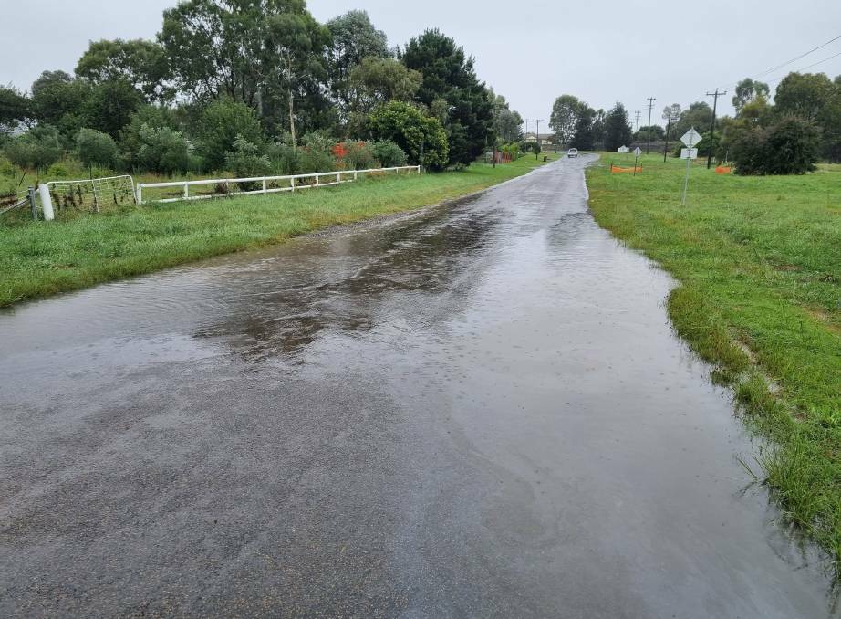 Water on Lower Sterne Street, Goulburn, on Wednesday. Picture: Dominic Unwin