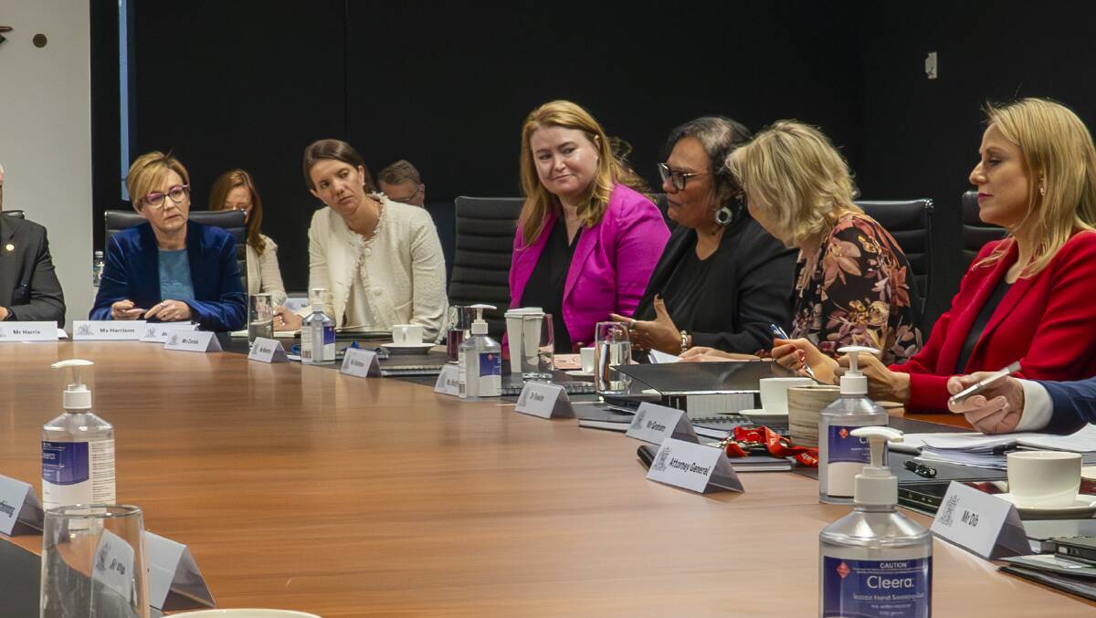 CEO of the Wirringa Baiya Aboriginal Womens Legal Centre, Ms Christine Robinson, and 2015 Australian of the Year Rosie Batty attend the special cabinet meeting. Image supplied
