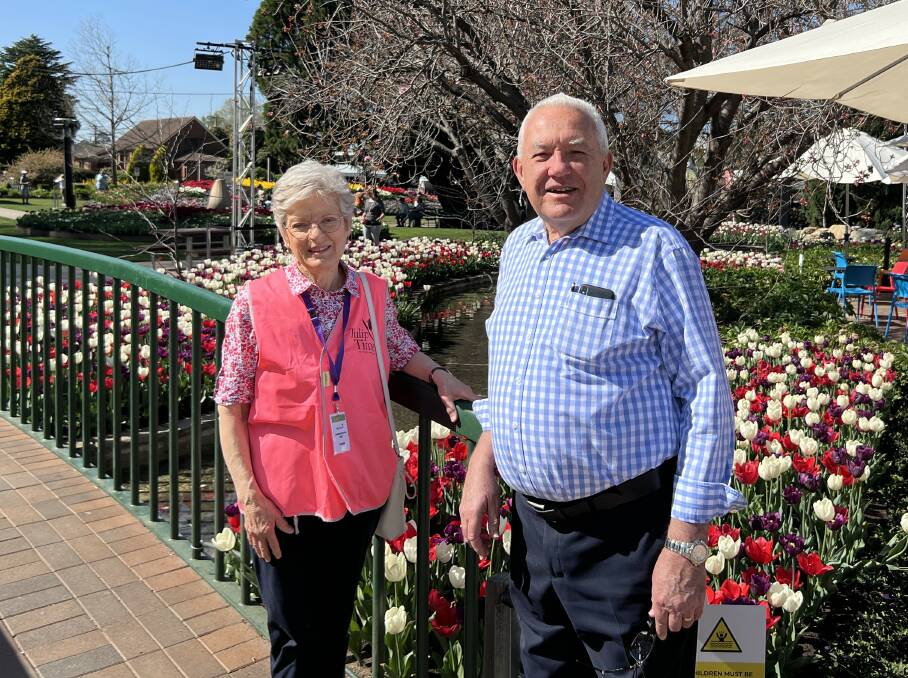 Tulip Time Bowral ambassador Noela Bailey with Wingecarribee Council administrator Viv May. Picture by Sally Foy.