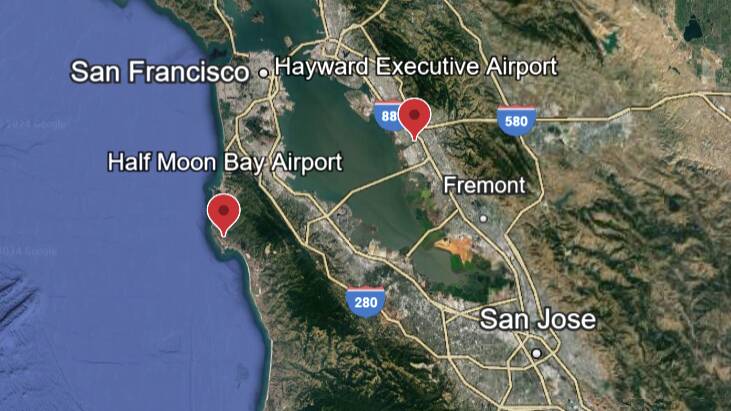 Hayward and Half Moon Bay Airports. Picture via Google Earth