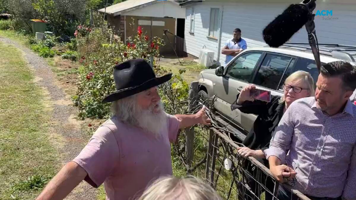 Father of Westfield killer Joel Cauchi, Andrew Cauchi speaks to reporters outside his Toowoomba home. Picture Steve Hart