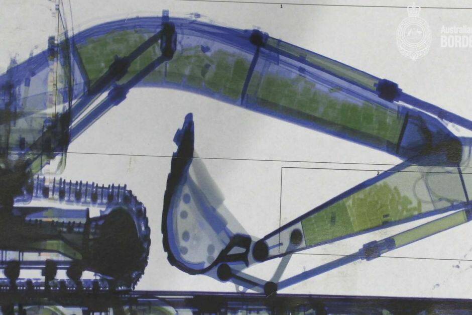 An X-ray image of the cocaine hidden inside the 20-tonne excavator. Picture: Australian Border Force