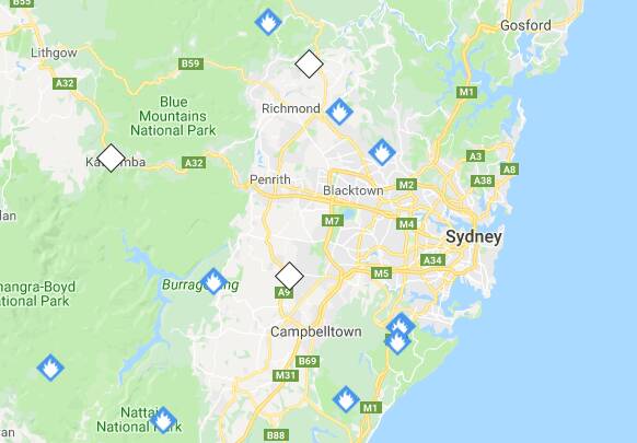 A map of where hazard reduction burns are being conducted around Sydney and surrounding areas. Picture: NSW RFS