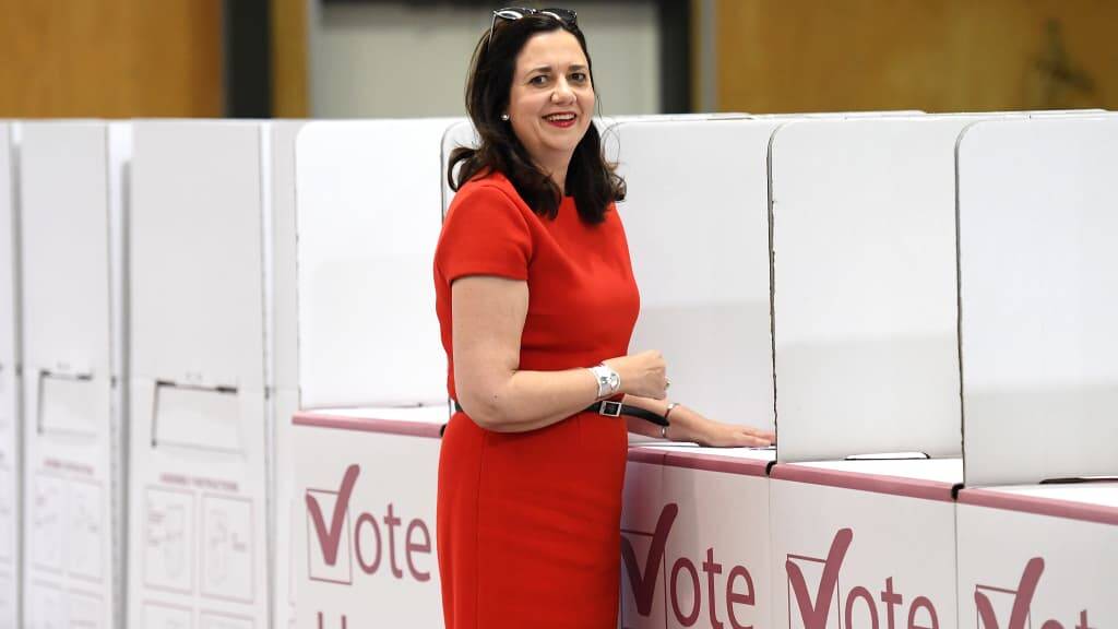 Premier Annastacia Palaszczuk casts her vote in the state's election at Inala State School on Saturday.