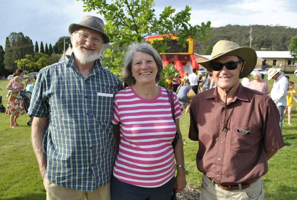 GREEN SPACE: Mittagong locals Doug, Dell and Ian enjoy the new space at Alexandra Square, opened on Friday, December 1. Photo: Charli Shield. 