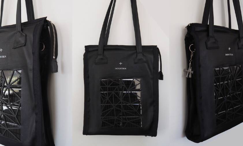 Sarah Hassett's solar-powered, wireless phone-charging handbag, which will be on display at the Powerhouse Museum from February 26. 